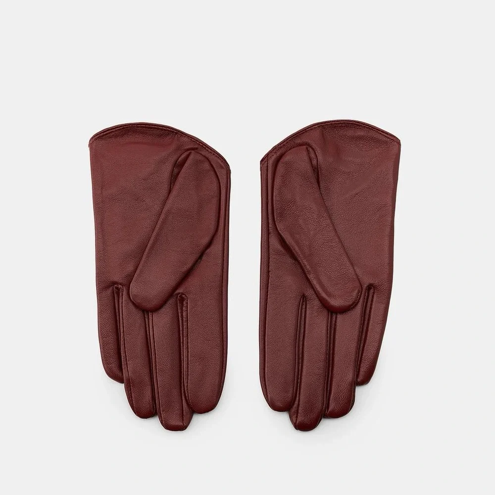 ZARA LEATHER BURGUNDY GLOVES WITH TIE NWT